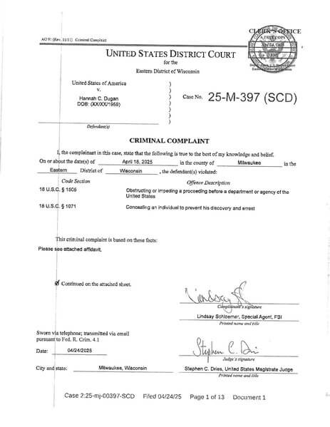 Wisconsin Judge Arrested for Obstruction of Justice